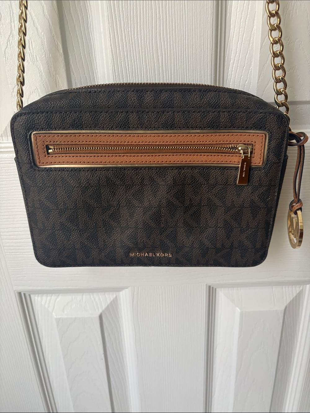 Michael Kors Brown and Tan Chain Crossbody Shoulder Bag